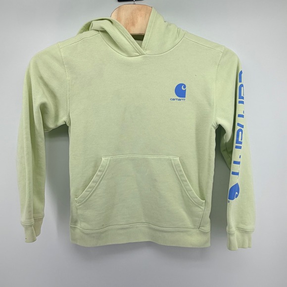 Carhartt Other - Carhartt Hoodie Kids XL 18-20 Lime Green Blue Logo Graphic Sweatshirt Pullover